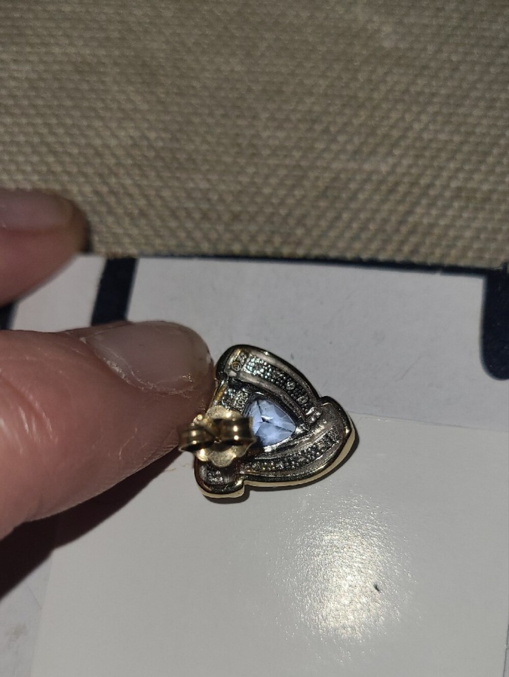 10k Gold - Blue Stone With Diamond accents Stud Earrings - Picture 3 of 4